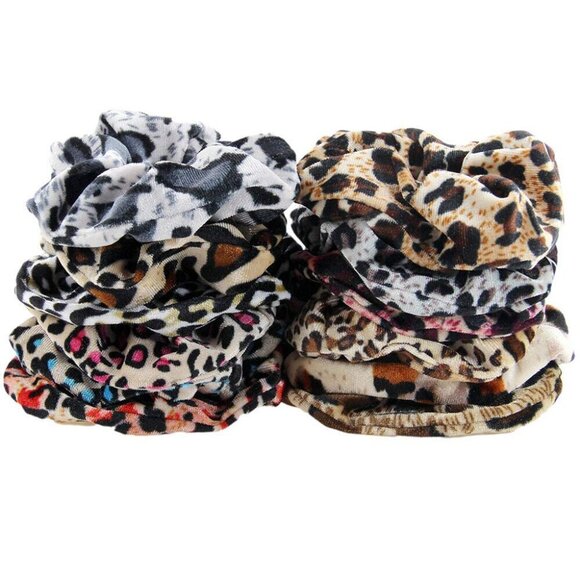 Leopard Print Hair Bands 24Pcs Soft Fabric Elastic Hair Ties for Women Casual